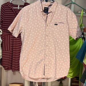 RVCA Men's Light Pink Floral Button Down Shirt